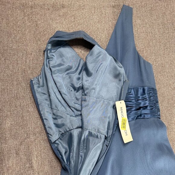 Maggy London 100% Silk Maxi Fit & Flare Dress Women's 8 Blue Wedding Party NWT - Picture 10 of 15